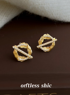 麦穗~原创设计微镶锆石镀银针新款创意小众个性圆形几何耳饰耳钉