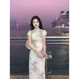 语蝶 碎花改良旗袍女2025新款 夏日绝美拼接修身 收腰连衣裙 新中式
