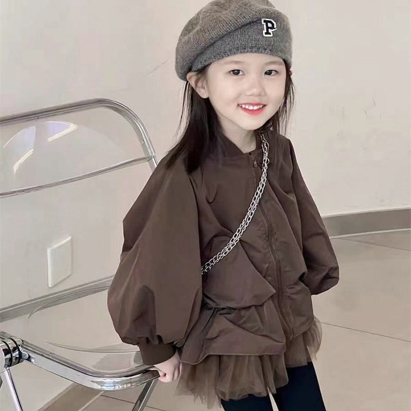女童外套韩版假两件网纱小孩外衣上衣25春秋装新款外贸童装代发