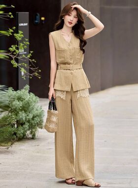 轻熟风V领马甲阔腿裤套装女夏2026新款高级感时尚减龄气质两件套