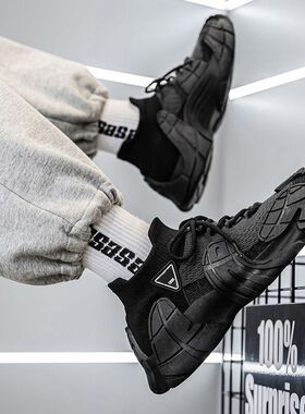 新款2025年夏季袜子鞋透气飞织网面运动鞋大码男鞋休闲鞋