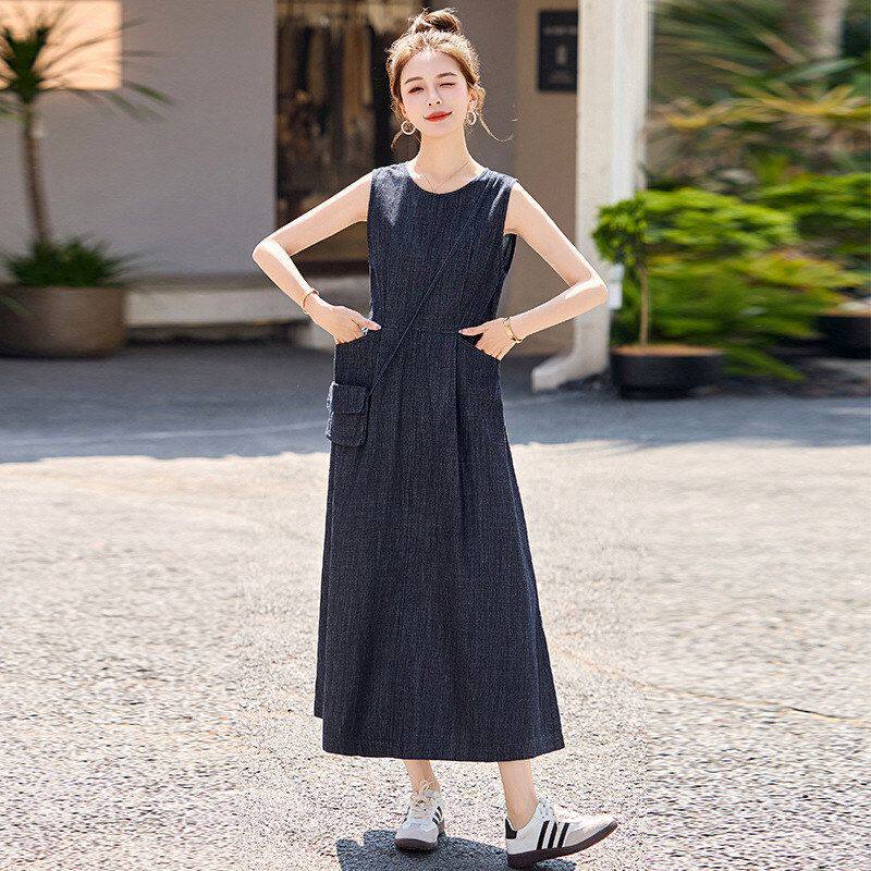 韩版宽松牛仔连衣裙女2025夏新款慵懒风设计感气质收腰A字背心裙