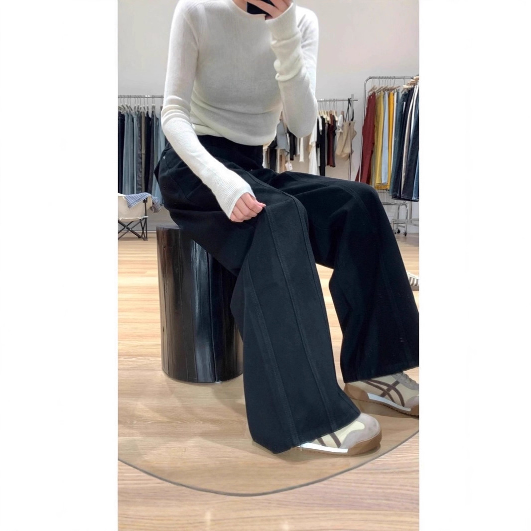 慵懒松弛感牛仔裤大码胖mm宽松黑色裤子女款直筒裤2025秋冬阔腿裤