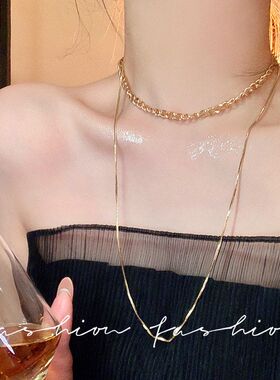 欧美轻奢复古时尚叠戴首饰藤蔓蛇骨链小众轻奢高级感项链长款项饰