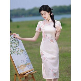 新中式 夏季 连衣裙粉色年轻款 少女绝美超好看改良显瘦 旗袍2025新款