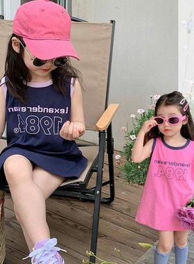 女童裙子字母撞色背心裙连衣裙26夏装新款童装3-8岁