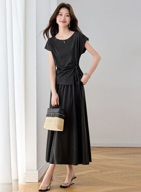 黑色两件套女2026夏季新款休闲气质洋气高腰中长裙轻熟时尚优雅风