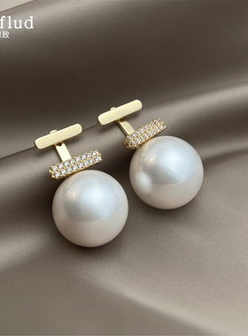 两戴时尚感~微镶锆石镀银针保色电镀夸张气质大珍珠耳饰耳环