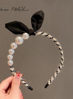 小香风小兔耳朵发箍批发女珍珠蝴蝶结春季新款法式韩国头箍头饰