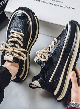 男鞋2026春季新款透气低帮老爹鞋百搭潮流厚底增高鞋运动休闲鞋子