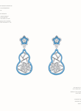 原创设计师款珐琅滴釉清新蓝色葫芦耳环气质优雅工厂耳饰女供应链