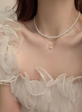 仿珍珠项链珍珠裙子爆款复古高档珍珠项链法式甜美