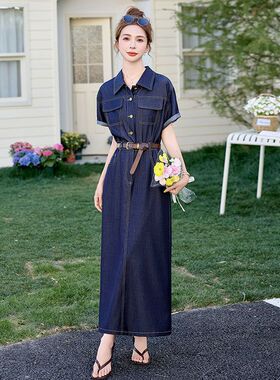 夏季薄款牛仔连衣裙女长款2025牛新款女减龄收腰显瘦气质薄款长裙