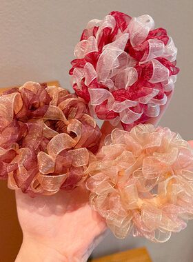 双色发圈儿童网纱大肠不伤发高弹力皮筋小女孩丸子头头饰女童发饰