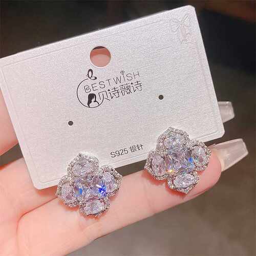 专柜品牌206重工精致锆石耳钉 潮流高级感轻奢银针晚宴礼服耳环饰