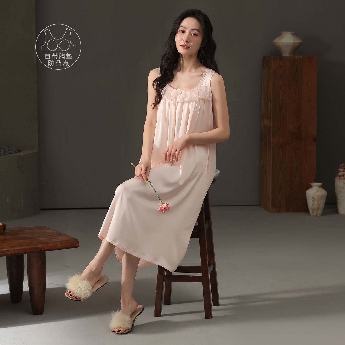 商场品牌性感睡裙女夏季薄款冰丝绸吊带超长裙美背睡衣仿真丝高级
