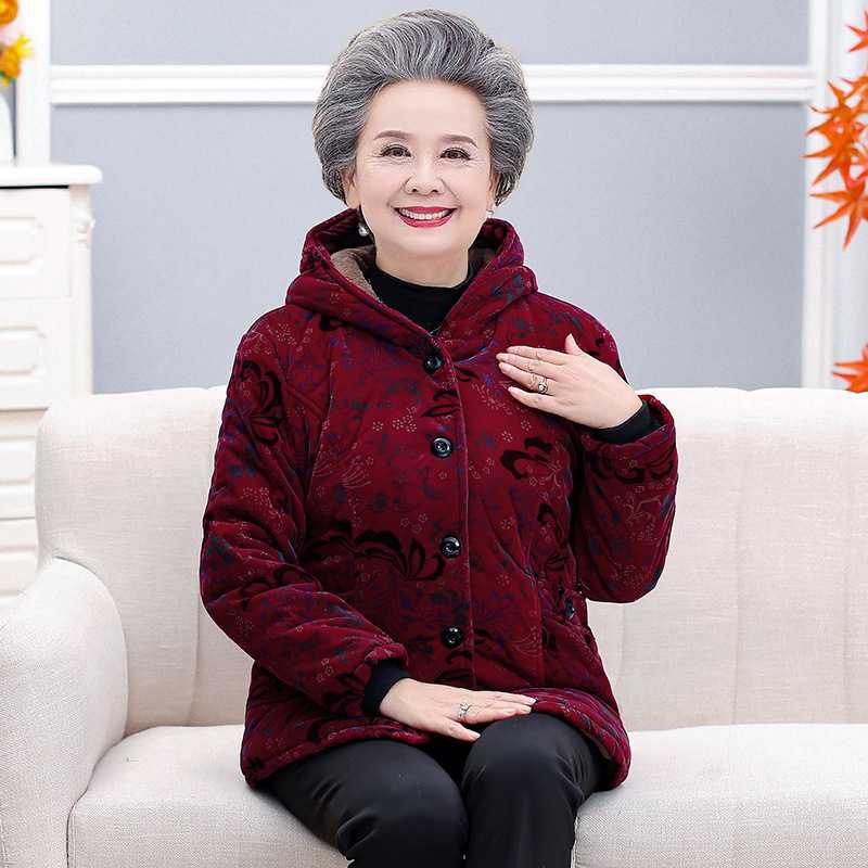 专柜品牌奶奶装冬装棉衣中老年人女加绒厚外套老太太衣服60岁70妈