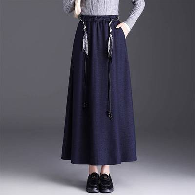 时尚垂感A字丝带牛仔半身裙女装2025秋季新款中长款休闲显瘦伞裙