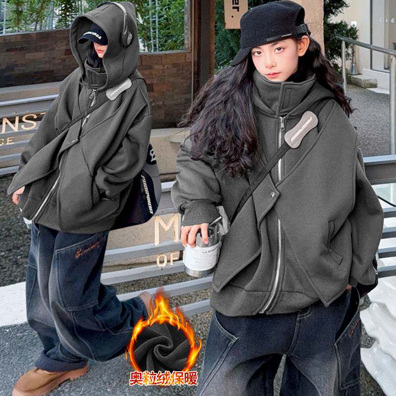 商场品牌大童女装加绒卫衣假两件2025新款儿童韩系青少年秋冬加厚