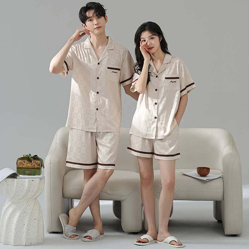 商场品牌冰丝睡衣情侣2026新款夏季薄款短袖短裤可外穿一男一女睡