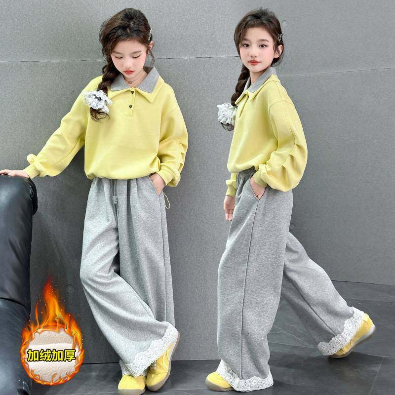 商场品牌女童秋装2025新款套装秋冬儿童洋气时髦女大童加绒休闲运