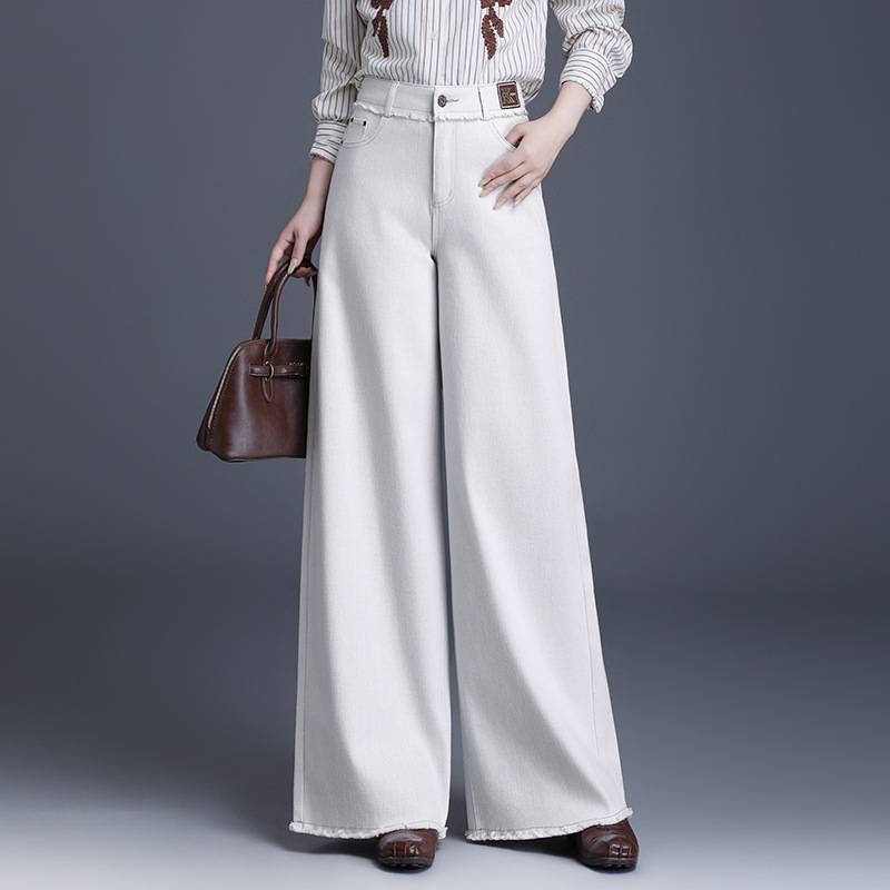 时尚牛仔阔腿裤女2025年秋季新款高腰显瘦直筒裤子通勤职业休闲裤