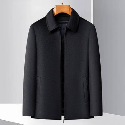 商场品牌2025新款羊绒夹克男士翻领短款羊毛呢子男大衣加厚内胆中