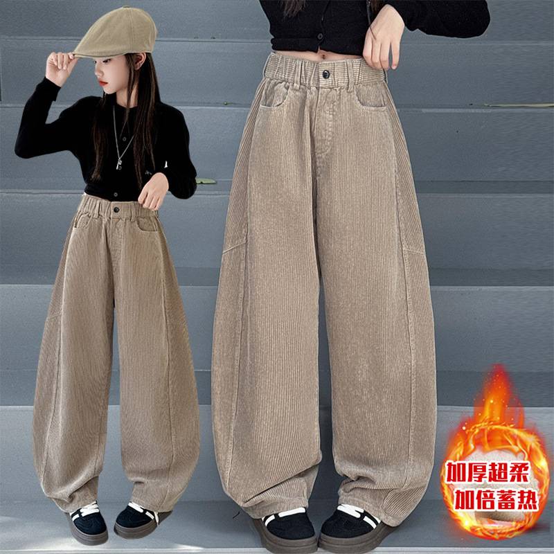 商场品牌女童裤子冬季2025新款条绒裤儿童洋气秋冬休闲裤中大童加
