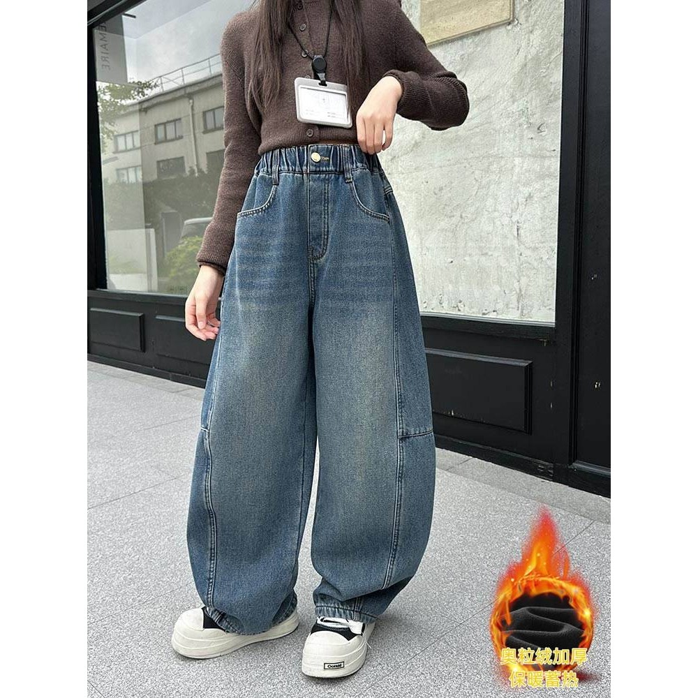 商场品牌女童加绒牛仔裤冬季2025新款秋冬洋气时髦中大童儿童时尚
