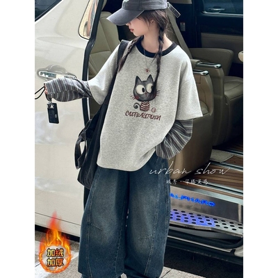 商场品牌女童加绒卫衣套装2025新款洋气女孩加厚打底衫儿童秋冬季