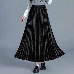 亮閃閃燙鉆金絲絨半身裙長款 垂墜感長裙大擺裙冬裙 秋冬女2025新款