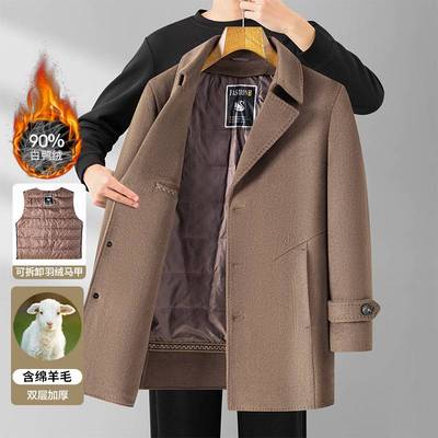 商场品牌男士羊毛双面呢大衣中长款羽绒内胆2025秋冬季新款男装羊