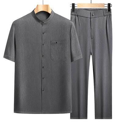 商场品牌中老年唐装套装短袖套装爸爸装中国风夏季短袖两件套爷爷