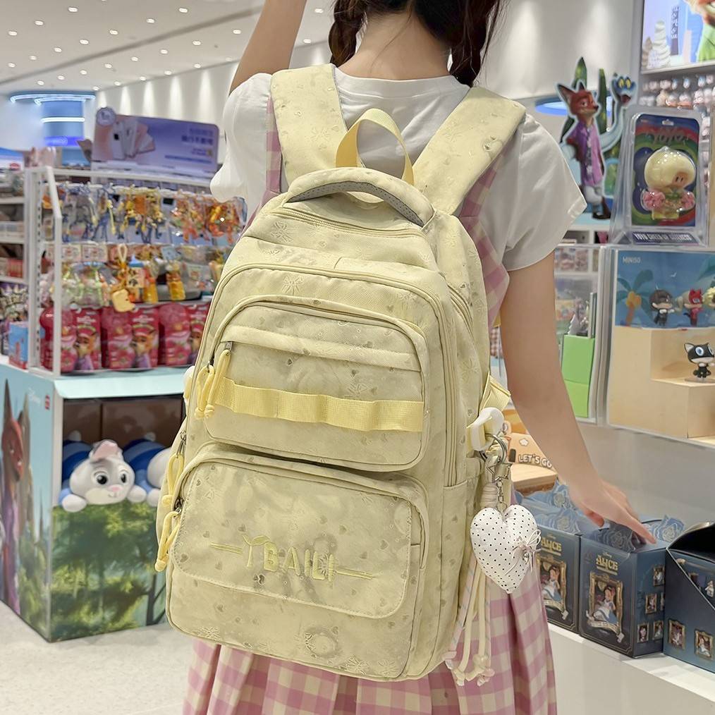 专柜品牌甜美系蝴蝶结爱心暗印花纹书包初高中学生党软妹上课旅行