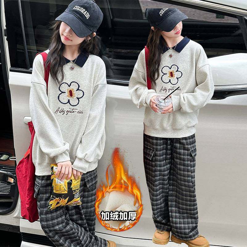 商场品牌女童加绒polo卫衣2025冬新款大童韩版时髦休闲百搭加厚上