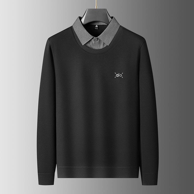 商场品牌2025冬季男士商务休闲加肥加大码衬衫领打底衫加绒加厚假