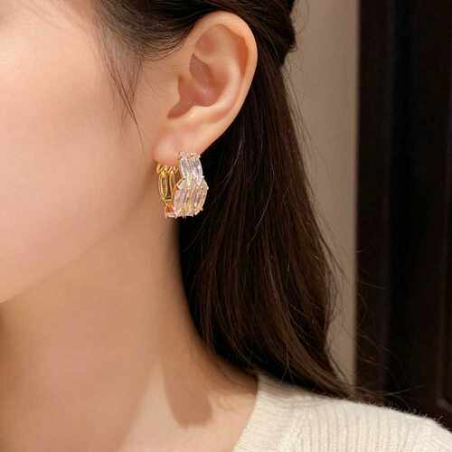 专柜品牌法式轻奢百搭锆石几何耳扣女个性时尚简约独特设计感超闪