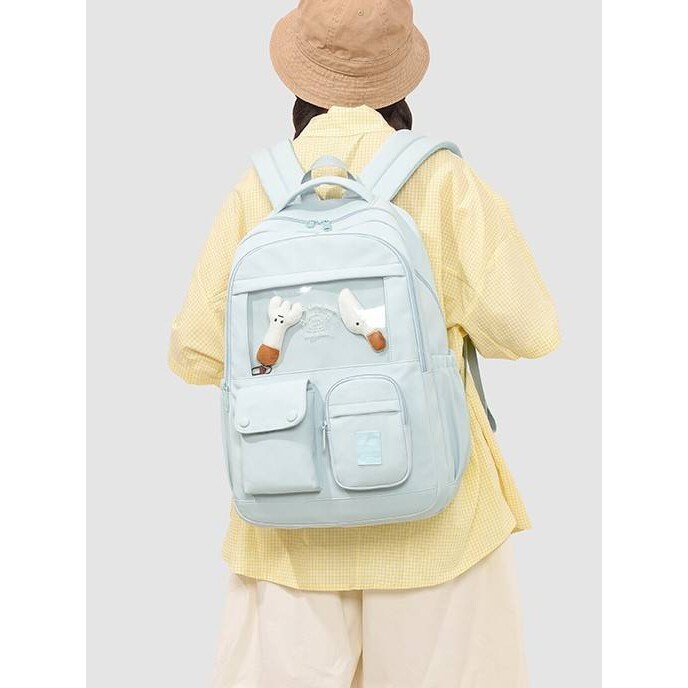 专柜品牌韩系ins奶白浅棕撞色背包温柔森系青春感初高中女生学院