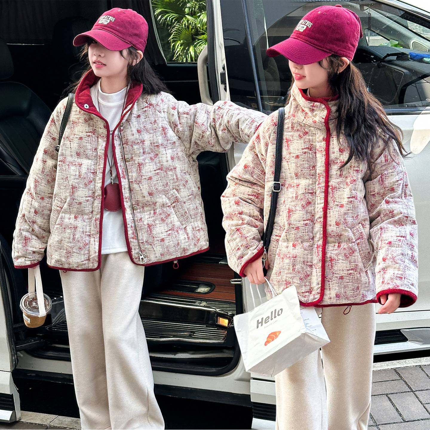 商场品牌女童冬装羽绒服2025新款儿童冬季保暖中大童短款90白鸭绒