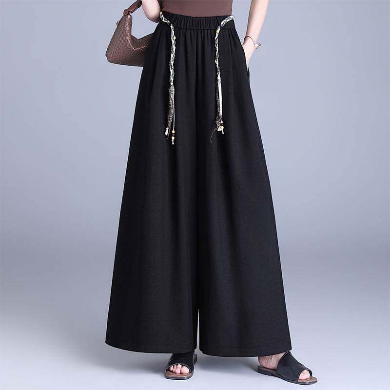 商场品牌冰丝简约丝带阔腿裤女2026夏季新款高腰垂感宽松显瘦休闲