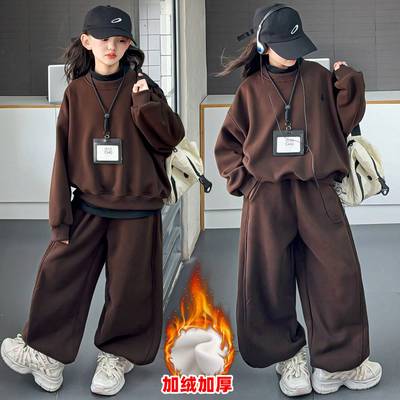 商场品牌女童加绒套装秋冬款卫衣洋气2025新款中大童女孩冬装运动