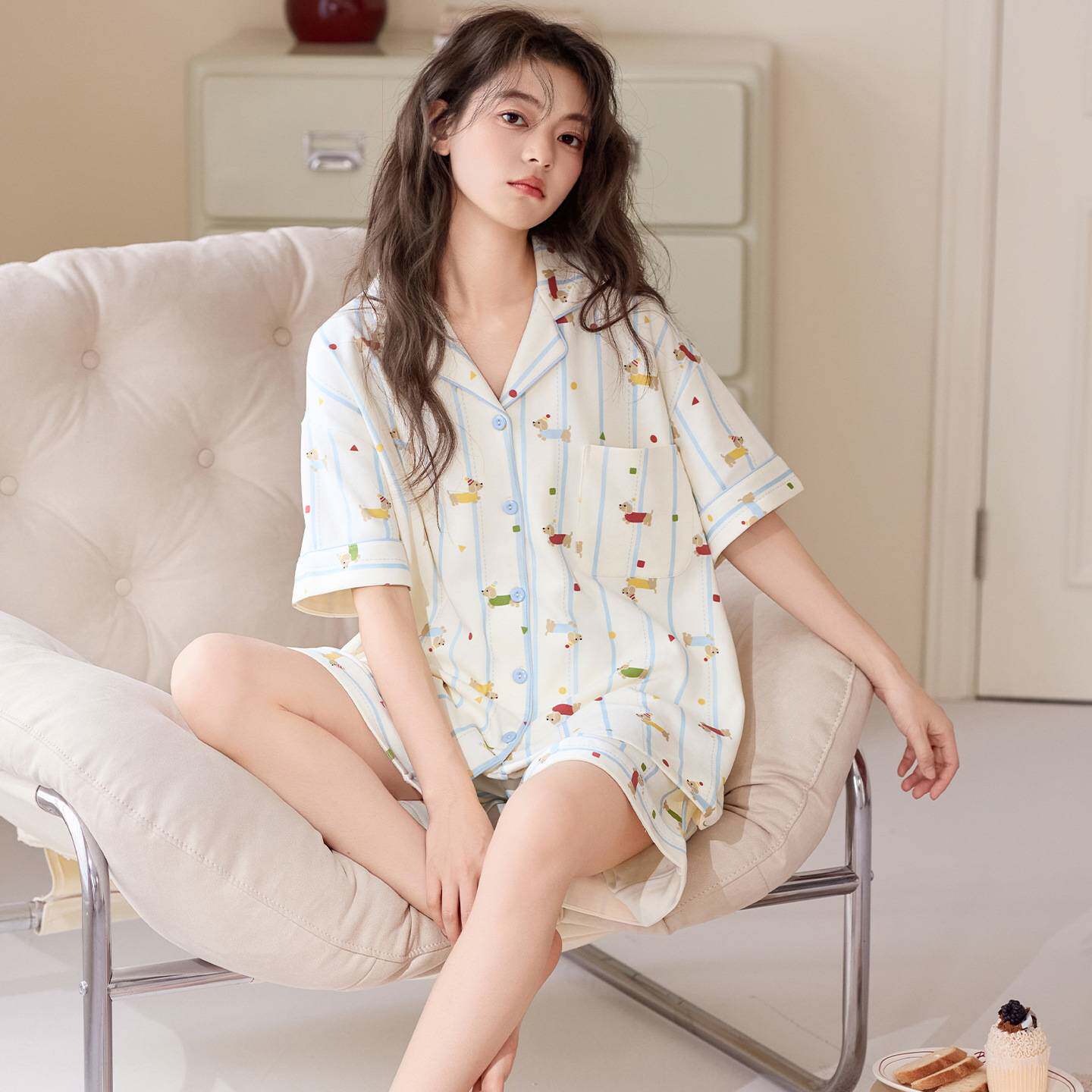 商场品牌纯棉睡衣女款2026新款夏季薄款短袖短裤可爱卡通家居服套