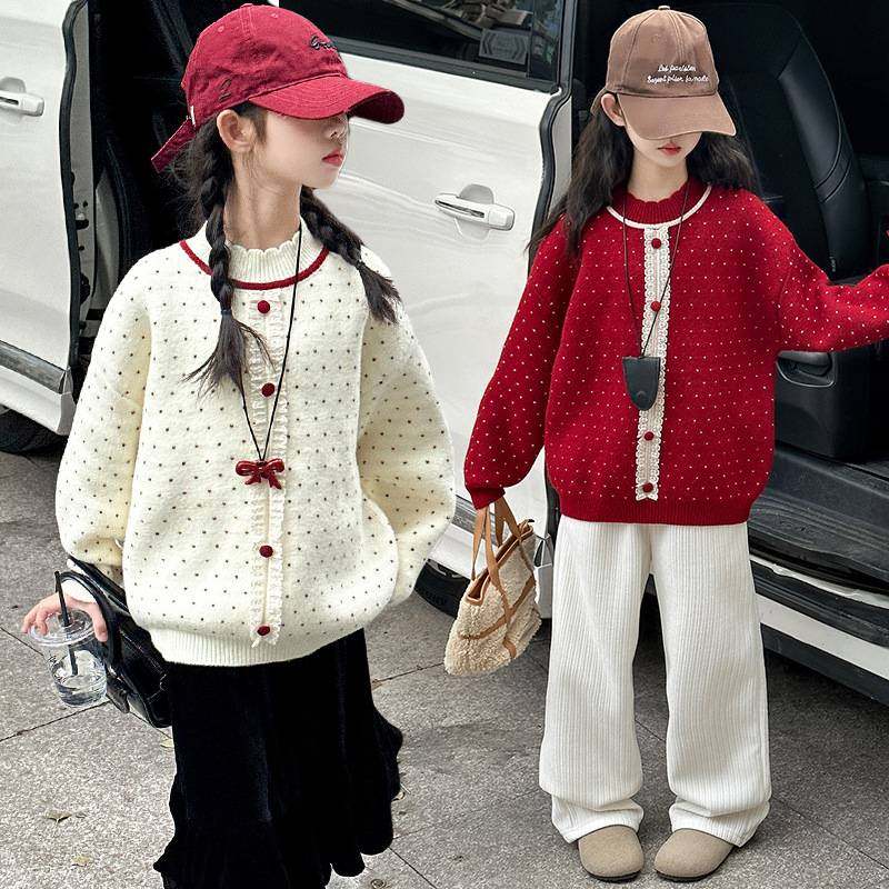 商场品牌女童毛衣冬装2025新款洋气儿童秋冬款打底针织衫大童一体