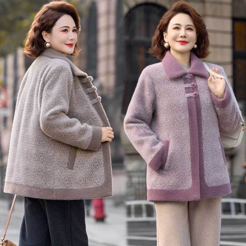 专柜品牌中年妈妈冬装水貂绒棉服外套加绒加厚新款中老年女装冬季