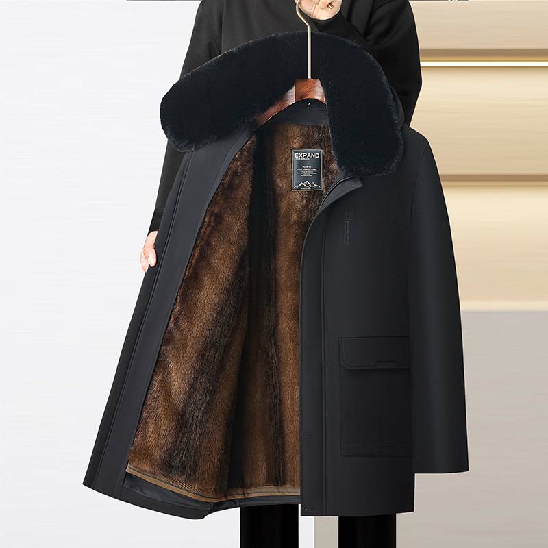 商场品牌冬季中长款加绒加厚可脱卸内胆保暖棉服防寒棉袄中老年爸