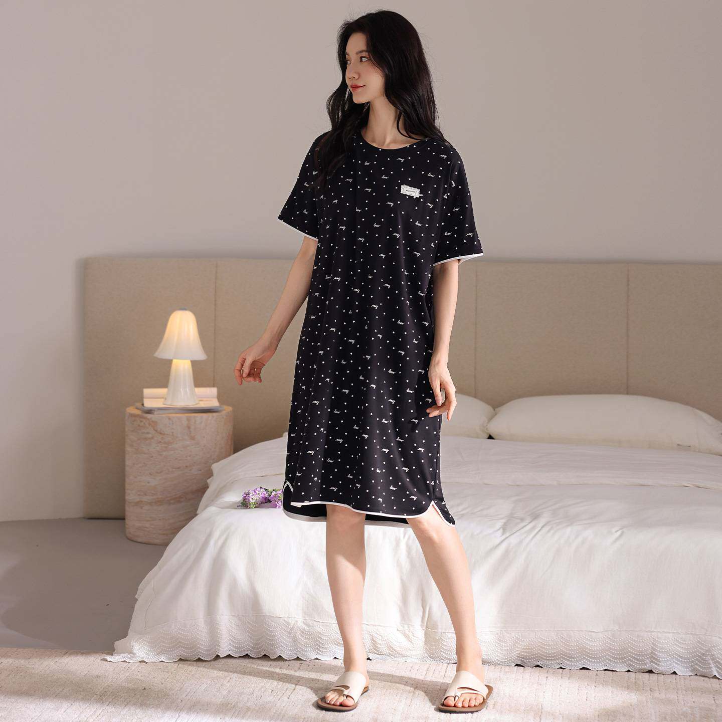 商场品牌睡裙女夏季凉感纯棉短袖家居服可爱少女感宽松大码外穿中