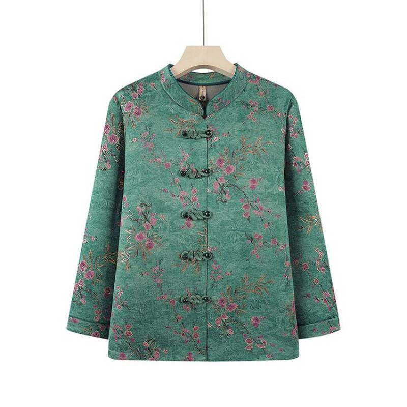 商场品牌中老年女士春秋薄款棉衣外套大码宽松妈妈装盘扣上衣女式