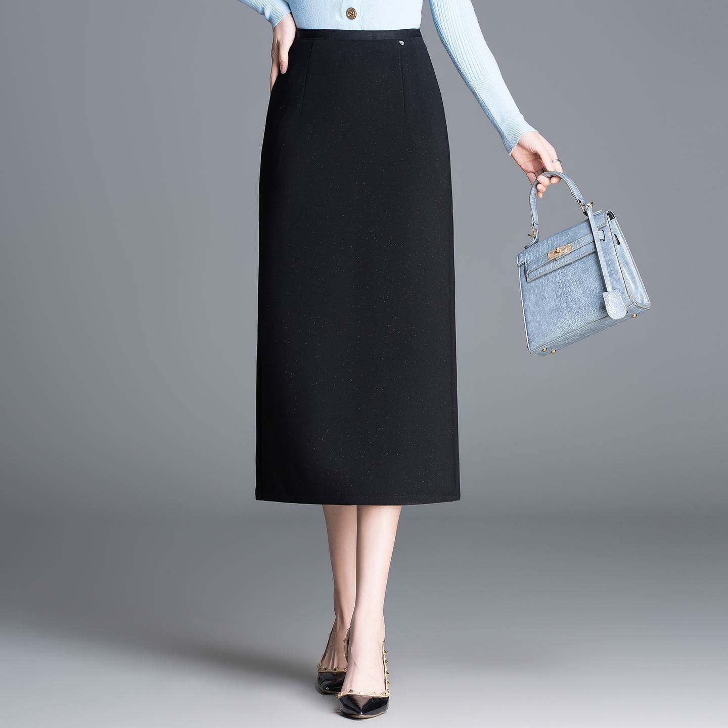 商场品牌时尚半身裙女春季新款裙子开叉直筒半裙中长款西装职业包