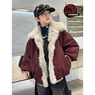 商场品牌儿童装男童夹棉加厚外套秋冬款2025新款男孩冬季棉衣保暖