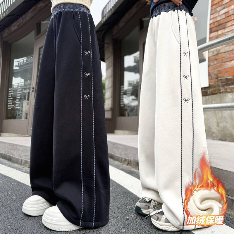 商场品牌女童裤子2025秋冬新款直筒阔腿裤儿童中大童冬装加绒休闲